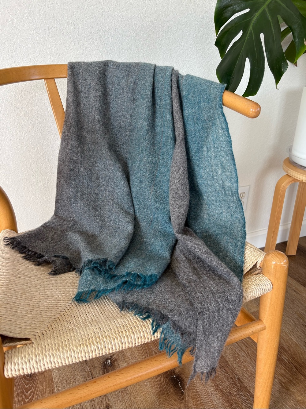 Furla 100% Cashmere Scarf /Shawl in Teal & Gray